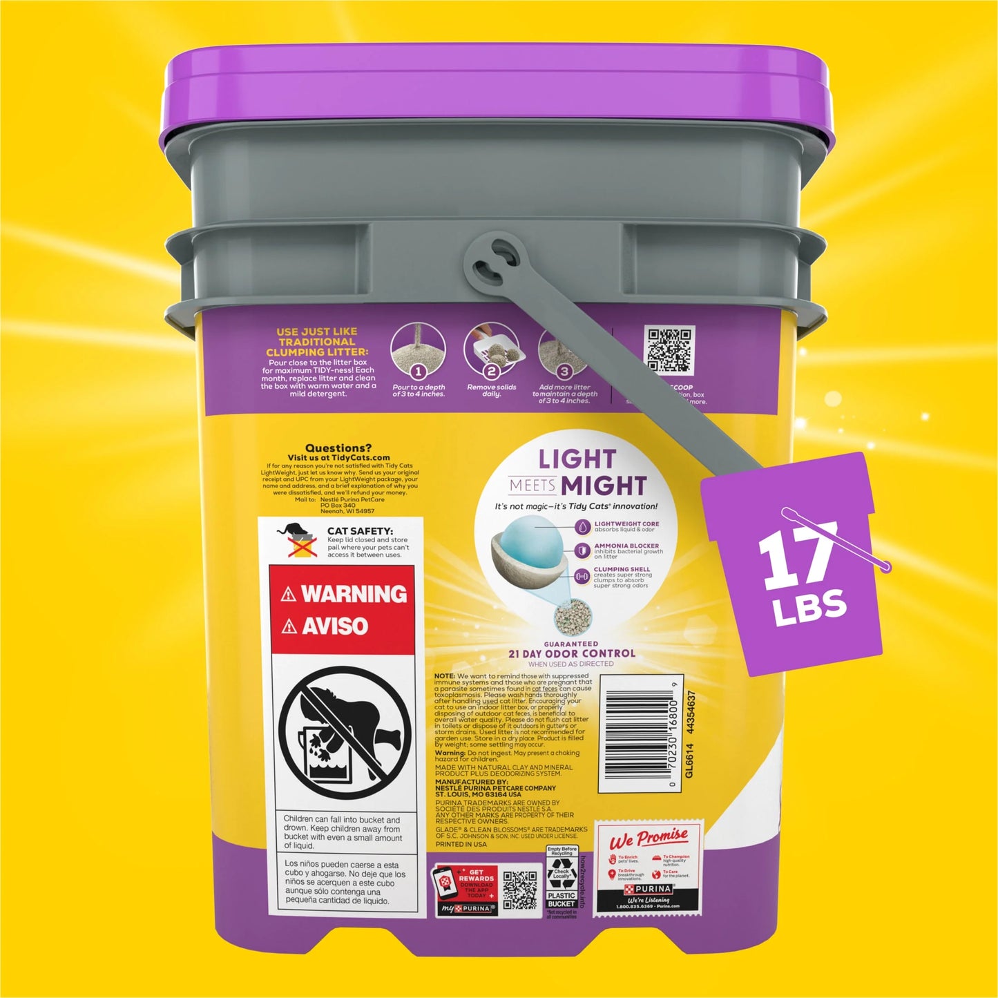 Lightweight Clumping Cat Litter, Glade Clean Blossom, Low Dust, 17 Lb. (3 Pack)