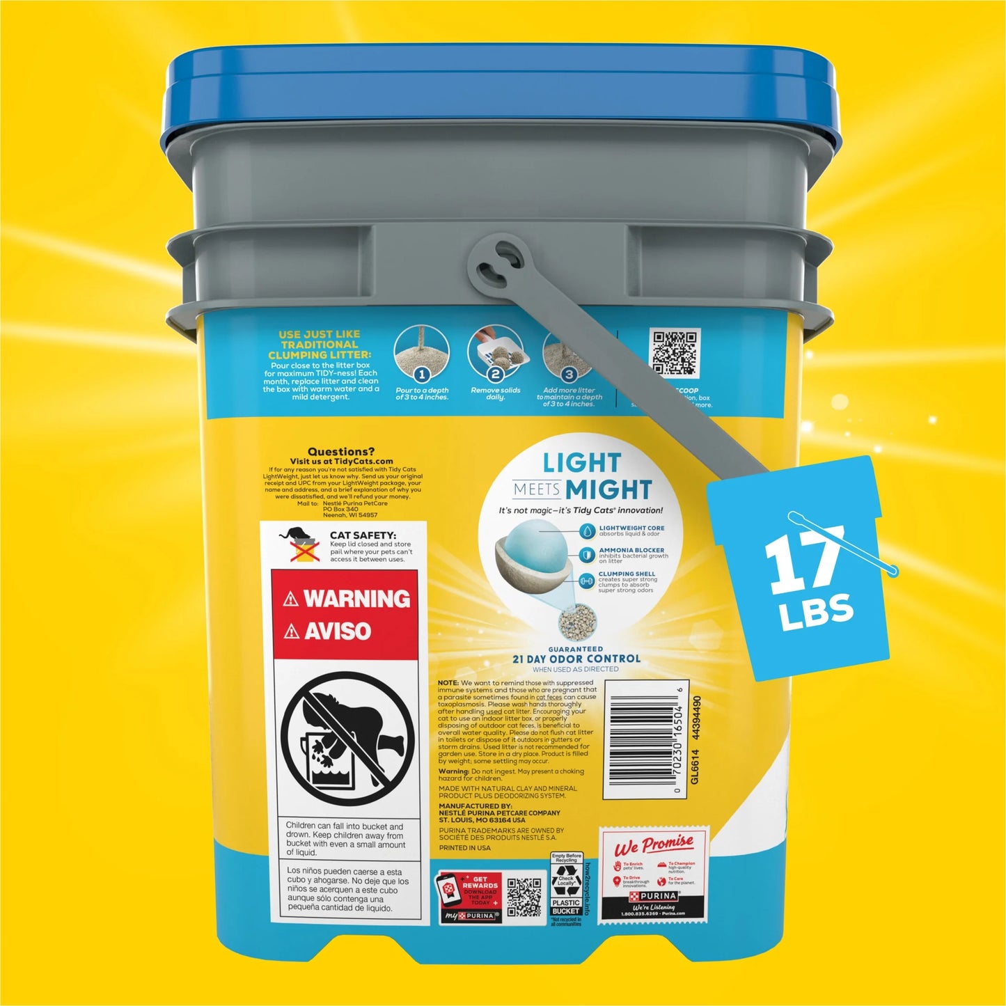 Lightweight Clumping Kitty Litter, Instant Action, Deodorizing, 17 Lb Pail